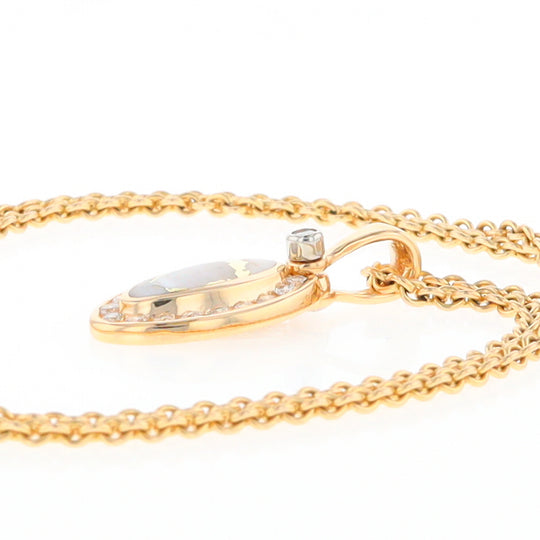 Gold Quartz Pendant Oval Inlaid with .22ctw Round Diamonds Halo