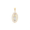 Gold Quartz Pendant Oval Inlaid with .22ctw Round Diamonds Halo