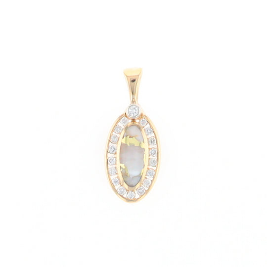 Gold Quartz Pendant Oval Inlaid with .22ctw Round Diamonds Halo