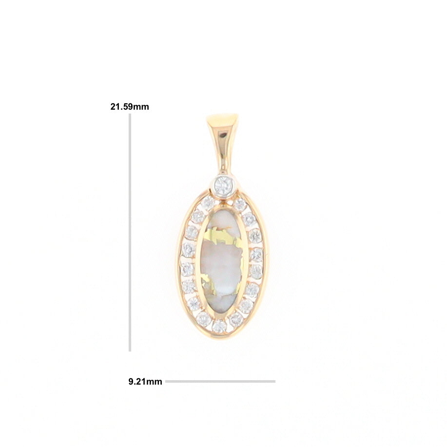 Gold Quartz Pendant Oval Inlaid with .22ctw Round Diamonds Halo