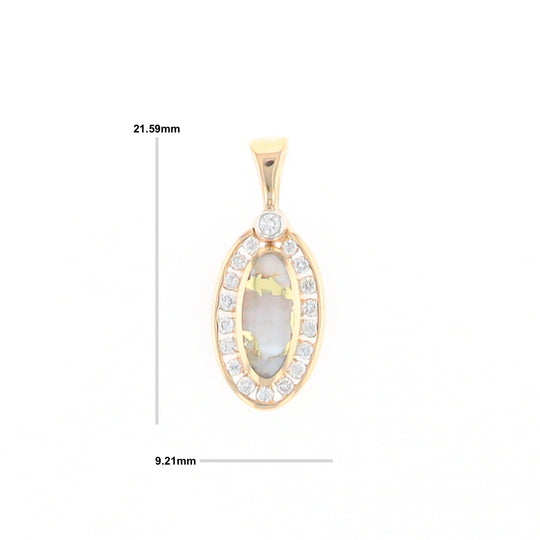 Gold Quartz Pendant Oval Inlaid with .22ctw Round Diamonds Halo