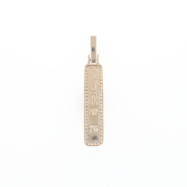 Gold Quartz Necklace, Rectangle Inlaid, .27ctw Diamond Halo Pendant