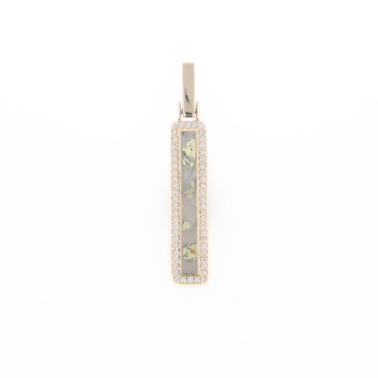 Gold Quartz Necklace, Rectangle Inlaid, .27ctw Diamond Halo Pendant