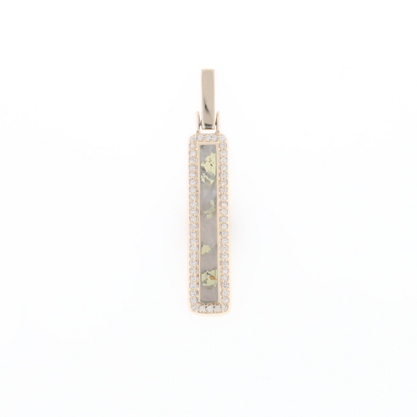 Gold Quartz Necklace, Rectangle Inlaid, .27ctw Diamond Halo Pendant
