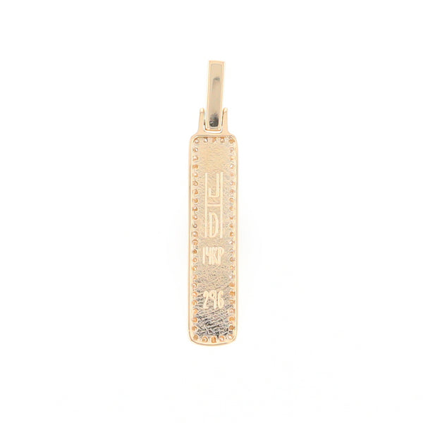 Gold Quartz Necklace, Rectangle Inlaid, .27ctw Diamond Halo Pendant