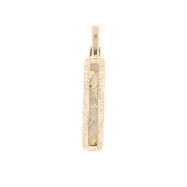 Gold Quartz Necklace, Rectangle Inlaid, .27ctw Diamond Halo Pendant