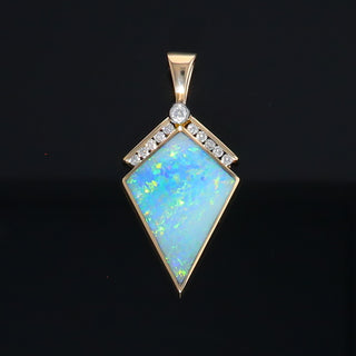 Opal Pendant Inlaid Kite Design with .19ctw Round Diamonds