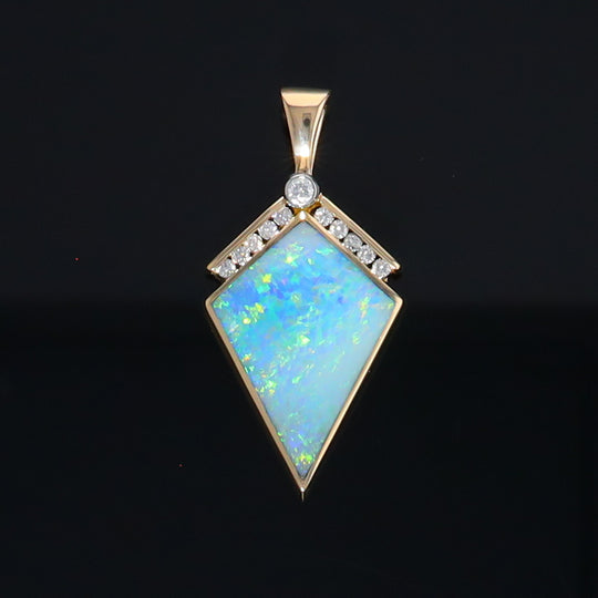 Opal Pendant Inlaid Kite Design with .19ctw Round Diamonds