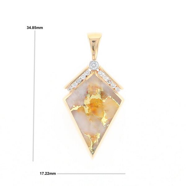 Gold Quartz Kite Shape Inlaid Pendant with 0.19ctw Diamonds (G1)