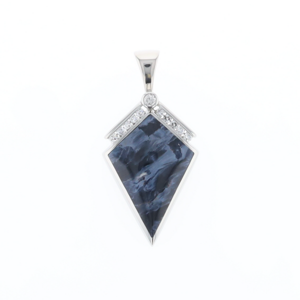 Pietersite Kite Shaped Inlaid Pendant with 0.19ctw Diamonds