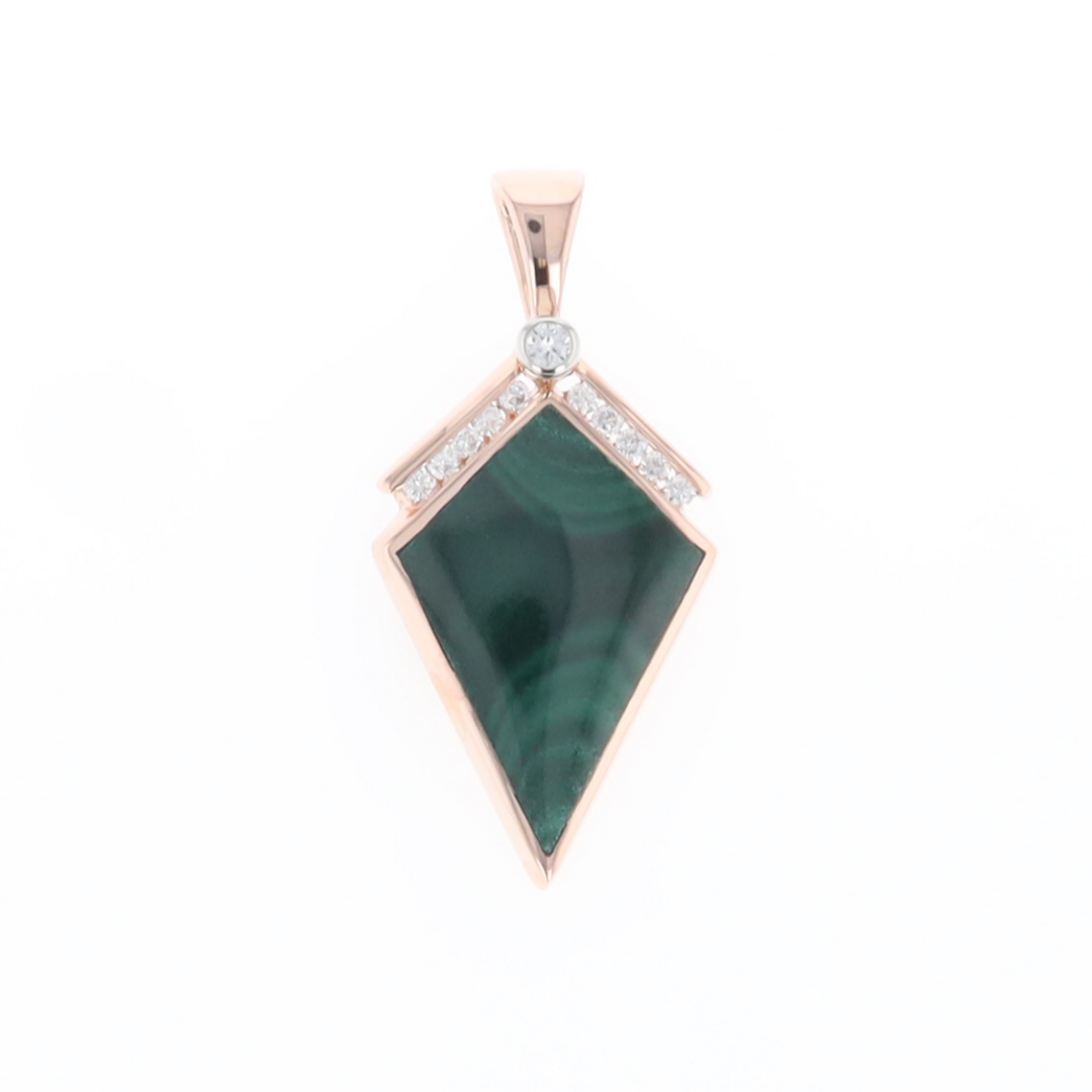 Malachite Kite Shape Inlaid Pendant with 0.19ctw Diamonds