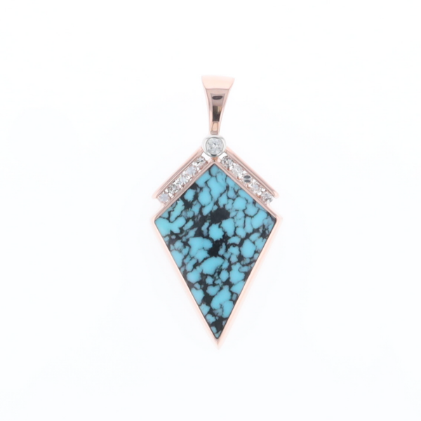 Turquoise Kite Shaped Inlaid Pendant with 0.19ctw Diamonds