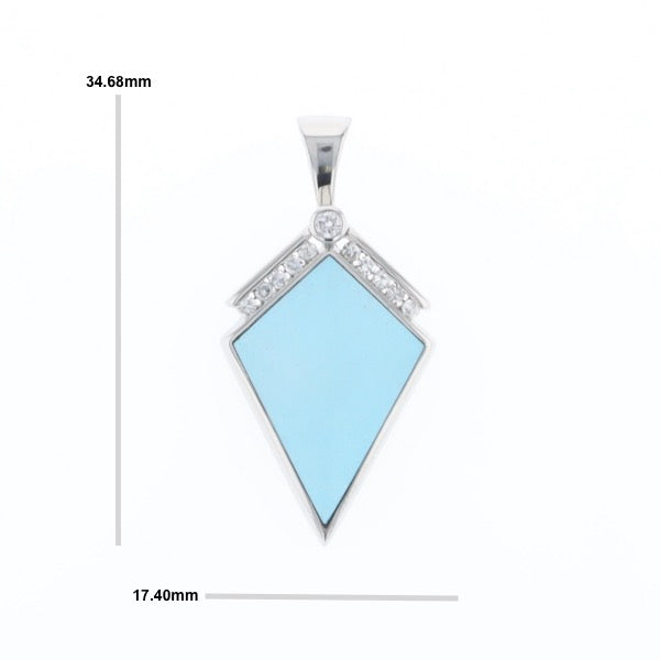 Sleeping Beauty Turquoise Kite Shaped Inlaid Pendant with 0.19ctw Diamonds