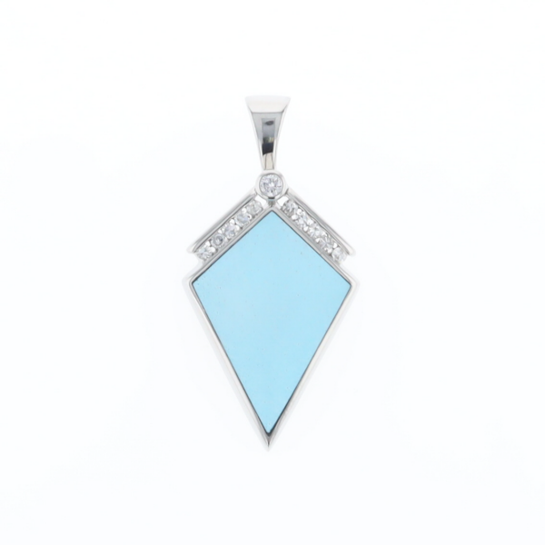 Sleeping Beauty Turquoise Kite Shaped Inlaid Pendant with 0.19ctw Diamonds