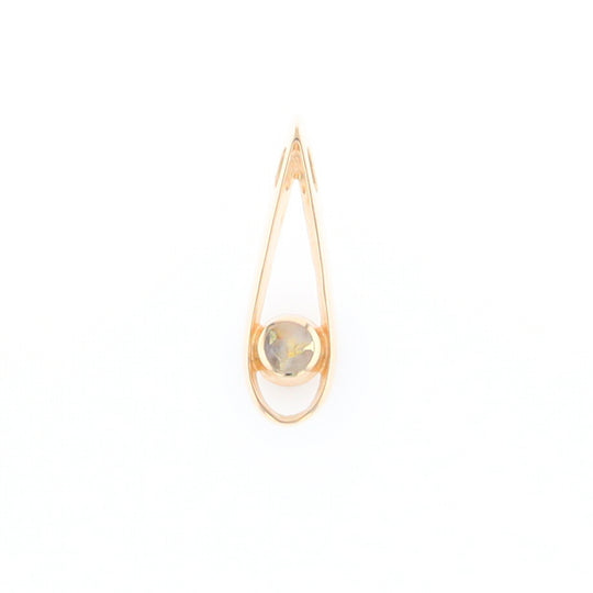 Open Teardrop Round Gold Quartz Inlaid Pendant