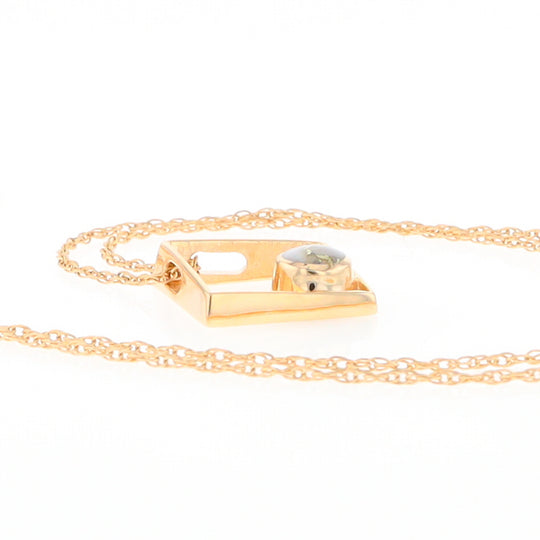 Open Square Gold Quartz Round Inlaid Pendant