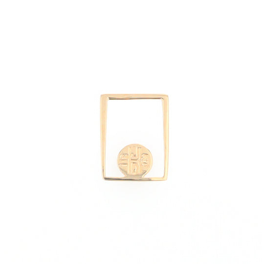 Gold Quartz Necklace Round Inlay Open Rectangle Design Pendant