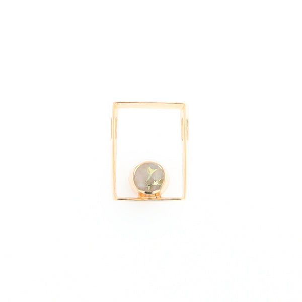 Gold Quartz Necklace Round Inlay Open Rectangle Design Pendant