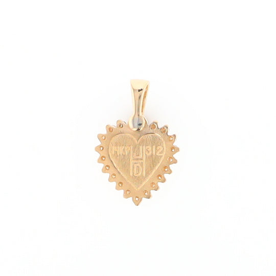 G2 Gold Quartz Pendant Heart Inlaid .21ctw Diamond Halo Design Pendant