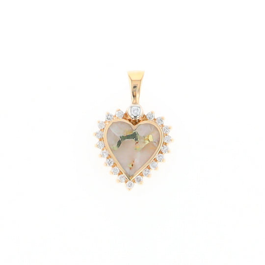 G2 Gold Quartz Pendant Heart Inlaid .21ctw Diamond Halo Design Pendant