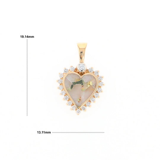 G2 Gold Quartz Pendant Heart Inlaid .21ctw Diamond Halo Design Pendant