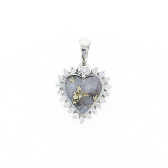 G2 Gold Quartz Pendant Heart Inlaid .21ctw Diamond Halo Design Pendant