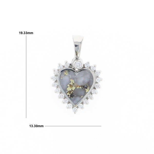 G2 Gold Quartz Pendant Heart Inlaid .21ctw Diamond Halo Design Pendant