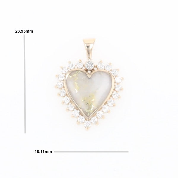 Gold Quartz Heart Shape Inlaid .55Ctw Diamond Pendant