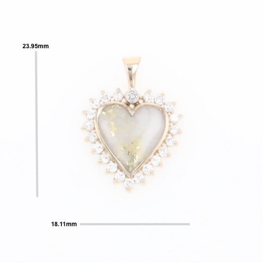 Gold Quartz Heart Shape Inlaid .55Ctw Diamond Pendant