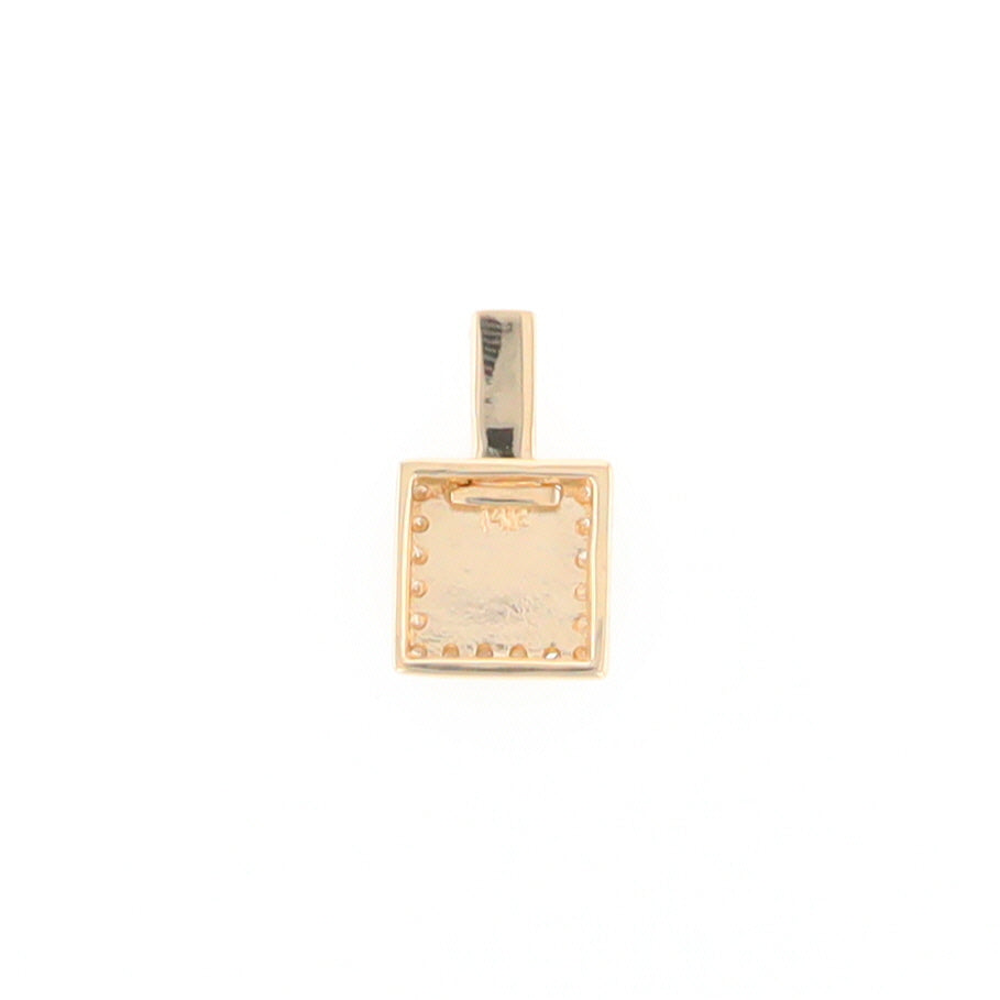 Gold Quartz Square Inlaid 0.14ctw Diamond Pendant