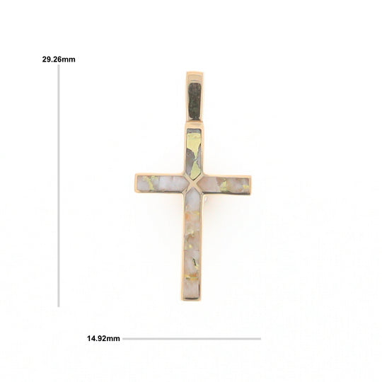 Gold Quartz Necklace 4 Section Inlaid Design Cross Pendant