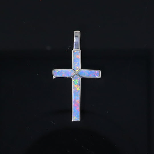 Opal Pendant 4 Section Inlaid Cross