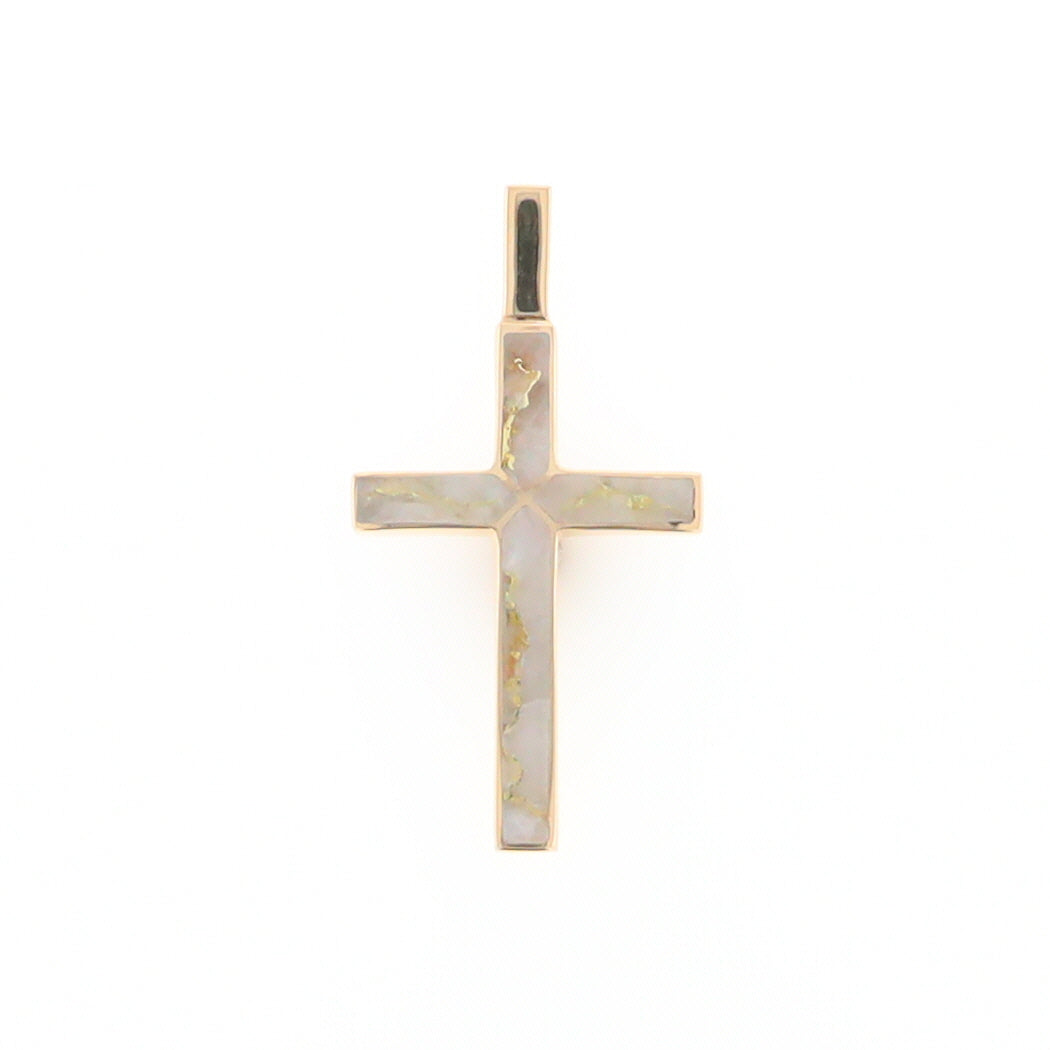 Gold Quartz Pendant 4 Section Inlaid Cross Pendant