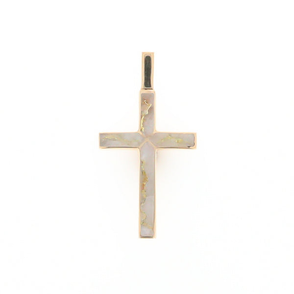 Gold Quartz Pendant 4 Section Inlaid Cross Pendant