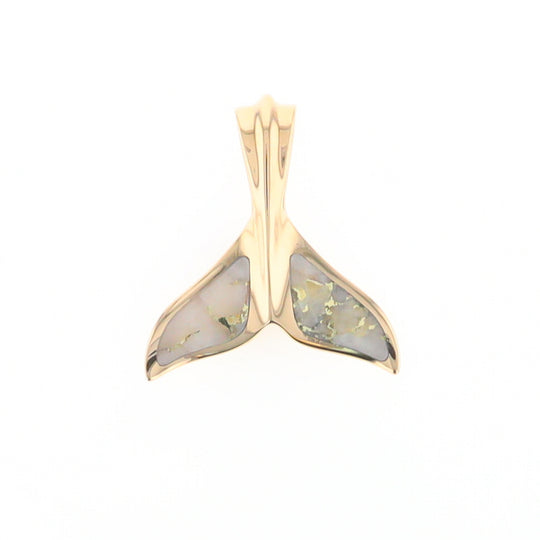 Whale Tail Necklaces Gold Quartz Double Sided Inlaid Sea Life Pendant