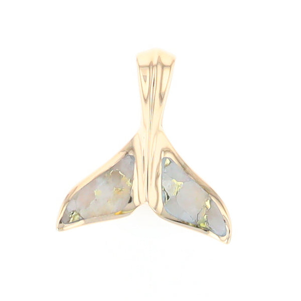 Whale Tail Necklaces Gold Quartz Double Sided Inlaid Sea Life Pendant