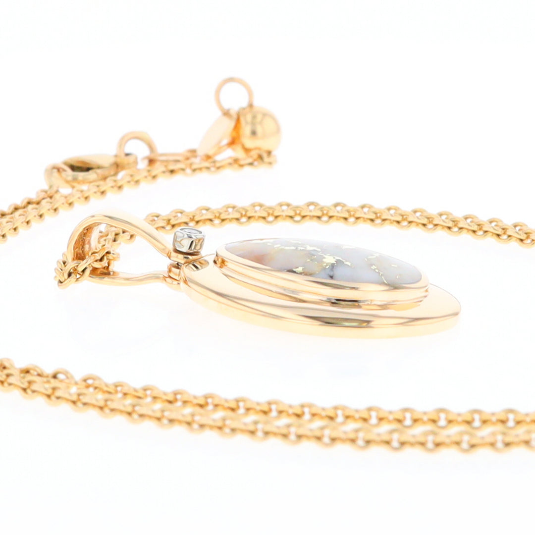 Gold Quartz Necklace Oval Inlaid Pendant with a .02ct Diamond