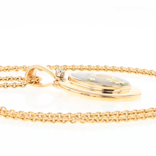 Gold Quartz Necklace Oval Inlaid Pendant with a .02ct Diamond