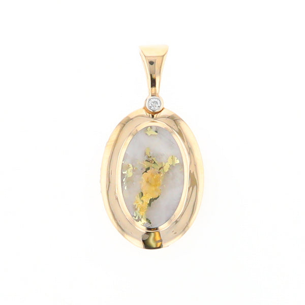 Gold Quartz Necklace Oval Inlaid Pendant with a .02ct Diamond