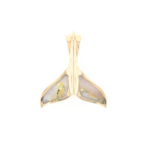 Whale Tail Necklaces Gold Quartz Double Sided Inlaid Sea Life Pendant