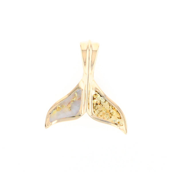 Whale Tail Natural Gold Quartz and Nuggets Inlaid Pendant