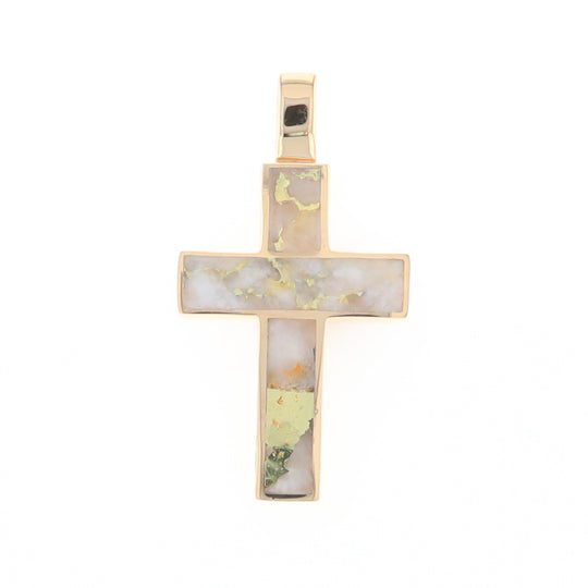 Gold Quartz Pendant Cross Design 3 Section Inlaid Pendant