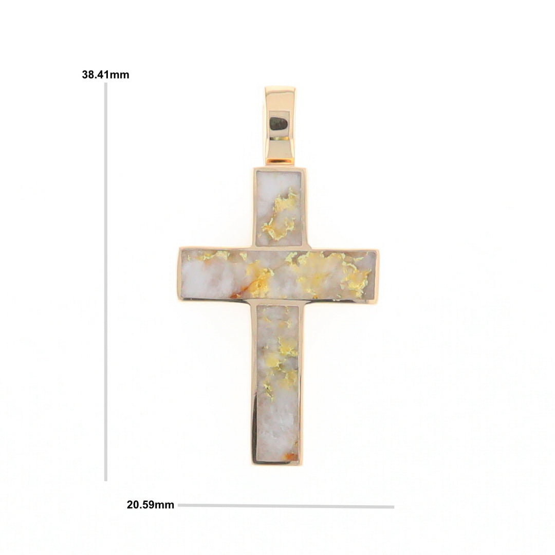 Gold Quartz Pendant Cross Design 3 Section Inlaid Pendant