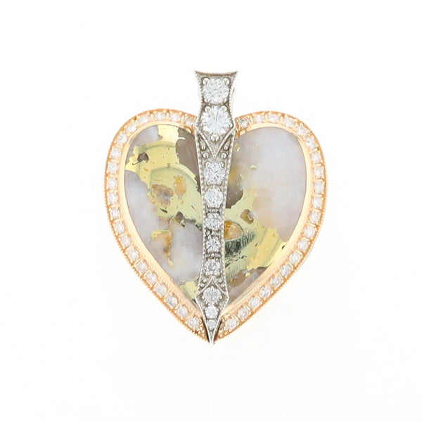 Gold Quartz Necklace Cupid's Revenge .93ctw Diamonds Heart Pendant G2