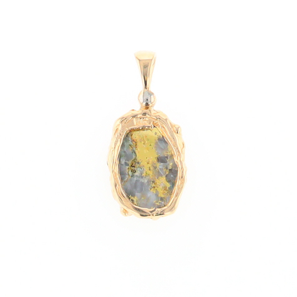 Serpentine & Gold Quartz Freeform Pendant