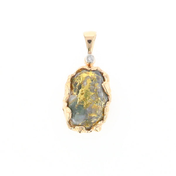 Serpentine & Gold Quartz Freeform Pendant