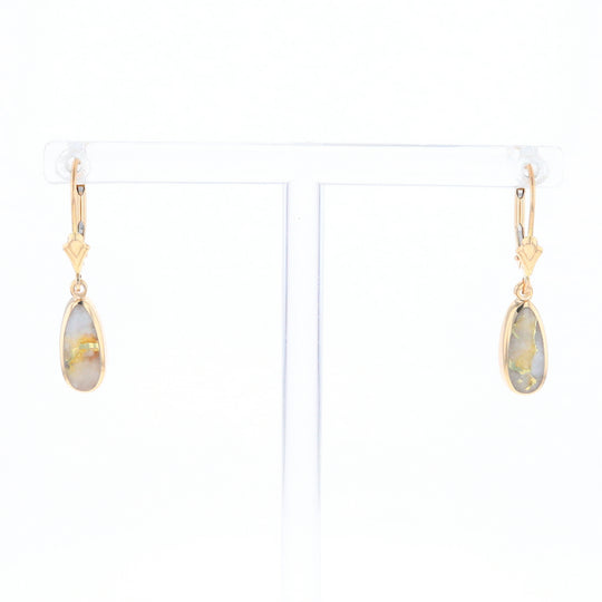 Gold Quartz Earrings Tear Drop Inlaid Lever Backs