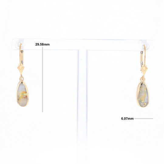 Gold Quartz Earrings Tear Drop Inlaid Lever Backs