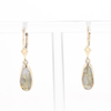 Gold Quartz Earrings Tear Drop Inlaid Lever Backs
