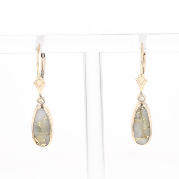 Gold Quartz Earrings Tear Drop Inlaid Lever Backs